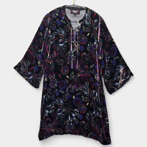Johnny Was Tie Front Kimono Dress Black Avya S Velvet Floral Boho Resortwear NWT